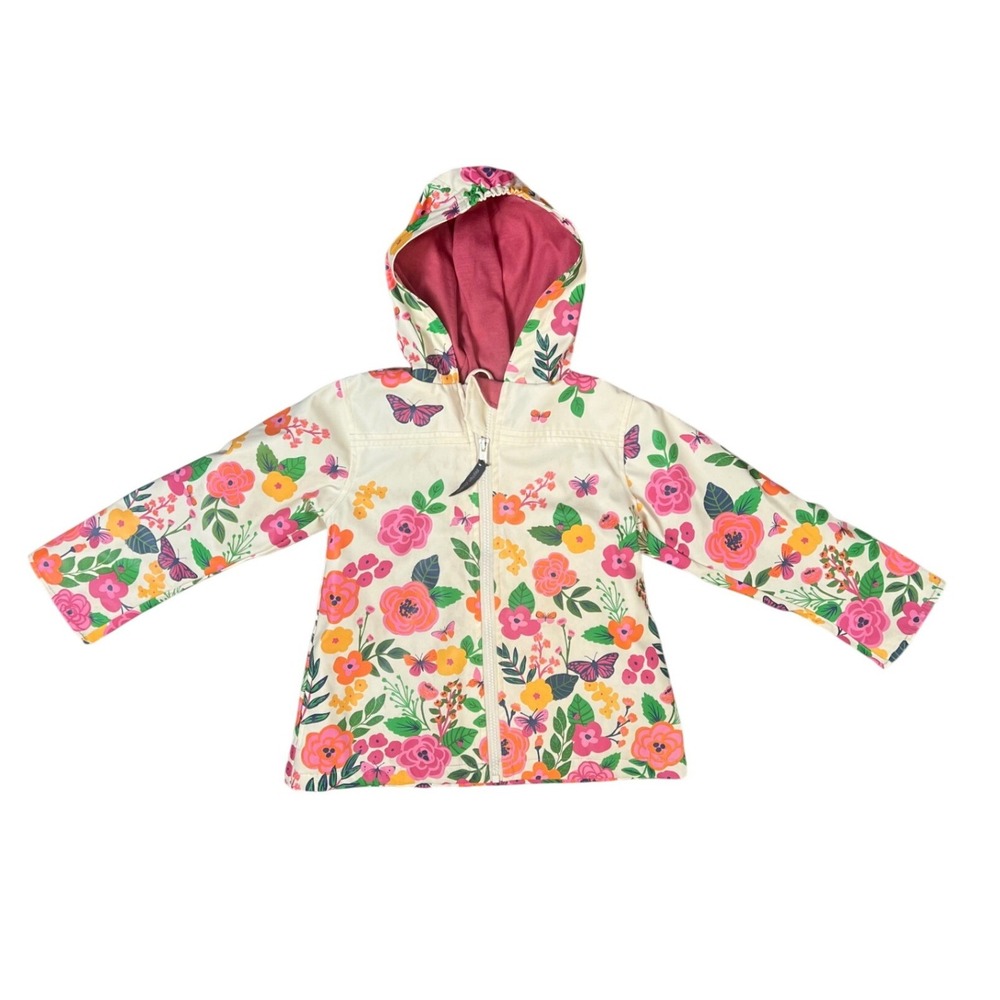 Stephen Joseph Kids‎ Floral Butterfly Rain Jacket Cream Pink Size 4/5 Hooded